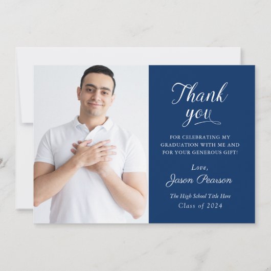 シンプルネイビモダンーブルー卒業サンキューカード サンキューカード (裏面)