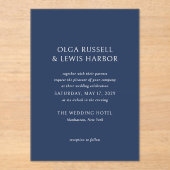 シンプルネイビーとクリーモダンム結婚ズ アクリル招待状 (正面)