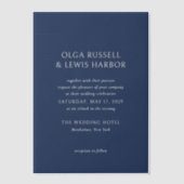 シンプルネイビーとクリーモダンム結婚ズ ベラム紙招待状 (正面)