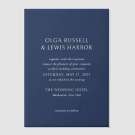 シンプルネイビーとクリーモダンム結婚ズ ベラム紙招待状
