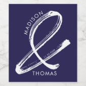 シンプルネイビーはっきりしたブルーミニマモダンリスト結婚ズ ワインラベル (シングルラベル)