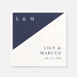 シンプルネイビーエレガントブルーモノグラム結婚ズ スタンダードカクテルナプキン