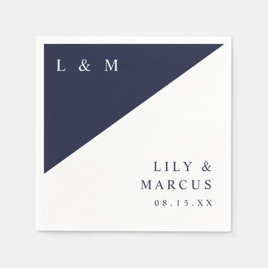 シンプルネイビーエレガントブルーモノグラム結婚ズ スタンダードカクテルナプキン (正面)