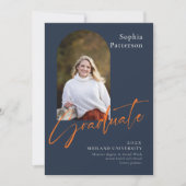 シンプルネイビーオレンジ大学 案内状 (正面)