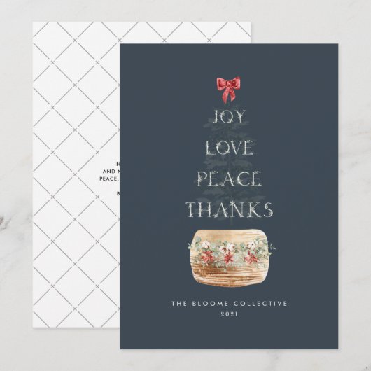 シンプルネイビーシルバークリスマスツリータイポグラフィ シーズンカード (正面/裏面)