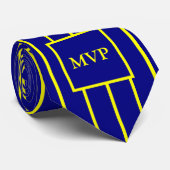 シンプルネイビーブルーとイエローのストライプモノグラム ネクタイ (ロール)