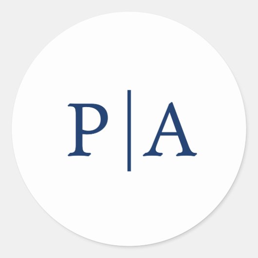 シンプルネイビーブルーとホワイトモノグラム結婚ズ ラウンドシール (正面)