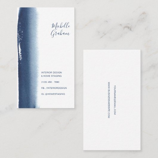 シンプルネイビーブルーウォーターモダン色 名刺 (正面/裏面)