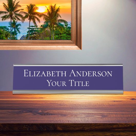 シンプルネイビーブルーネームプレート デスクネームプレート