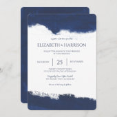 シンプルネイビーブルーブラシストローク水の色結婚の 招待状 (正面/裏面)
