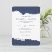 シンプルネイビーブルーブラシストローク水の色結婚の 招待状 (スタンド正面)
