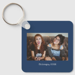 シンプルネイビーブルーミニマリスト写真記念 キーホルダー