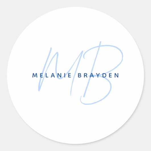 シンプルネイビーブルーミニマリスト2モノグラム名 ラウンドシール (正面)