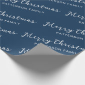 シンプルネイビーブルーメリークリスマスファミリー名 ラッピングペーパー (角)
