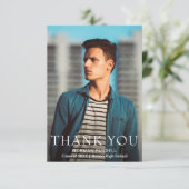 シンプルネイビーブルーモダン写真卒業 サンキューカード (スタンド正面)