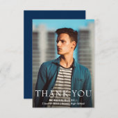 シンプルネイビーブルーモダン写真卒業 サンキューカード (正面/裏面)