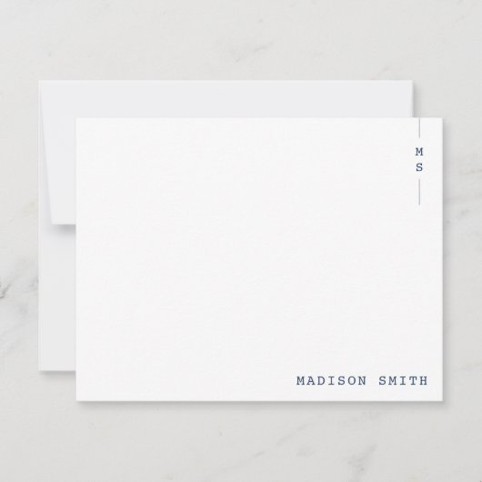 シンプルネイビーブルーモノグラムパーソナライズされた ノートカード (正面)