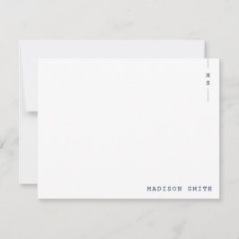 シンプルネイビーブルーモノグラムパーソナライズされた ノートカード