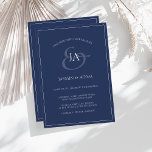 シンプルネイビーブルーモノグラム結婚式招待状 シーズンカード<br><div class="desc">ネイビーシンプルブルーモノグラム結婚式招待状。美しい白い台本結婚を使用したトレンディーダークブルーの結婚式招待状で、ネイビーブルーの背景に新郎新婦のイニシャルを配置し、スタイリッシュにゲストを感動させる。この招待状は素晴らし青いデザインを持ち王室のて結婚モダン、ビブミニマルスと、あなたのトレンディー、ミニマルシンプルリストに最適である。レイアウトとミニマルレイアウトモダンは、イニシャルスクリプトに注意を向け、深夜の青い背景と対照的である。この招待は、ニュートラルまたはネイビー結婚ブルーの花模様に囲まれた美しい設定のトーンを設定し、ダークブルーのデコに一致す結婚る。控えめなお祝いに完璧な追加モダン。ザ・サンデー・コレクティブ©byレイチェル・ハンナ・ギー</div>