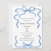 シンプルネイビーブルーリボンフレームブライダルシャワー 招待状 (正面)
