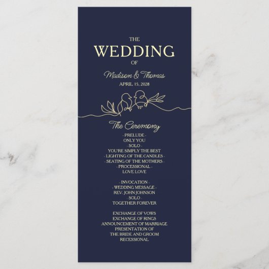 シンプルネイビーブルー結婚式 プログラム (正面)