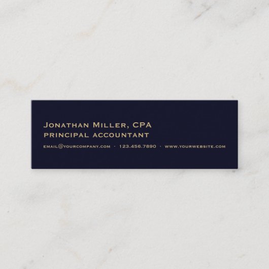 シンプルネイビーブルー金ゴールドロゴ スキニー名刺 (正面)