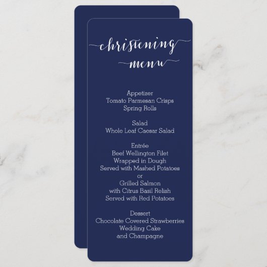 シンプルネイビーブルー《キリスト教》洗礼式や命名式のメニューカード メニュー (正面/裏面)