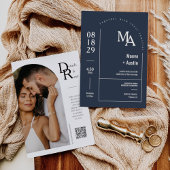 シンプルネイビーモダンブミニマルルArch写真QRコード 招待状