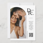 シンプルネイビーモダンブミニマルルArch写真QRコード 招待状 (裏面)