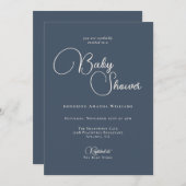 シンプルネイビーモダンブルーベビーシャワー 招待状 (正面/裏面)