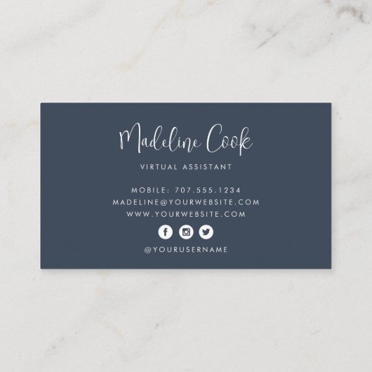 シンプルネイビーモダンブルー書道ソーシャルメディア 名刺 (裏面)