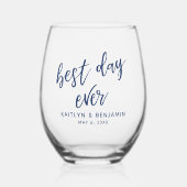 シンプルネイビー最高の字の日 ステムなしワイングラス (正面)