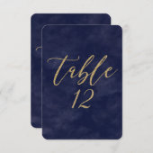 シンプルネイビー水の色と結婚金ゴールドのテーブル番号 招待状 (正面/裏面)