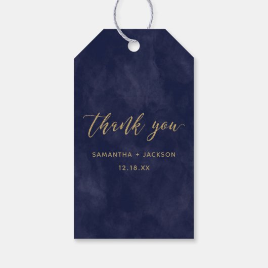 シンプルネイビー水の色と金ゴールドの結婚ありがとう ギフトタグ (裏面)