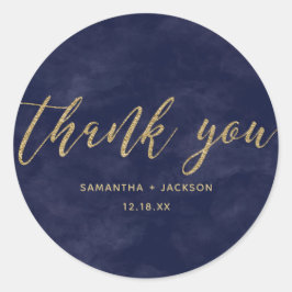 シンプルネイビー水彩画&金ゴールドモノグラム結婚ズ ラウンドシール