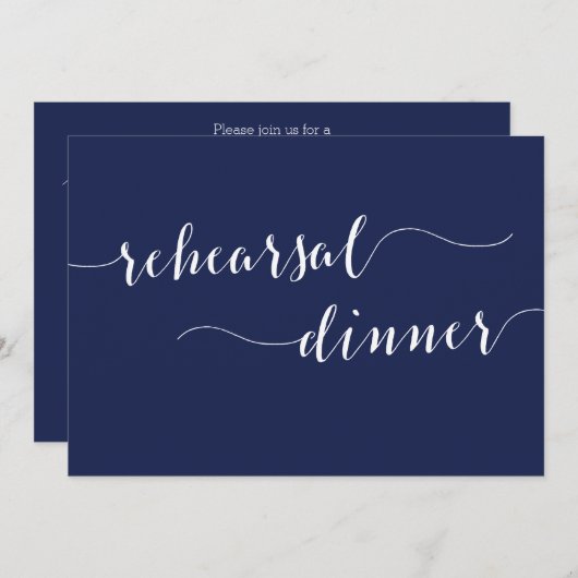 シンプルネイビー結婚ブルーのリハーサル招待状 招待状 (正面/裏面)