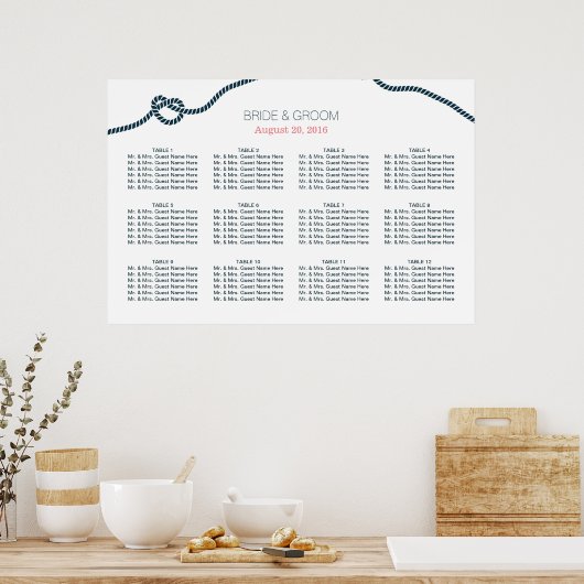 シンプルネイビー結婚ブルーノットの座席表 ポスター (キッチン)
