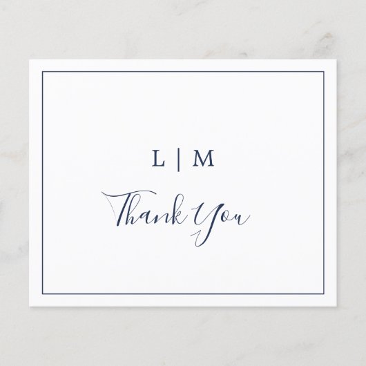 シンプルネイビー結婚ブルーバジェットサンキューカード (正面)