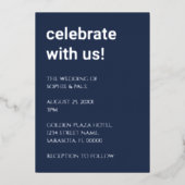 シンプルネイビー結婚ブルーフォイル招待状 箔招待状 (正面)