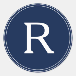 シンプルネイビー結婚ブルーモノグラム ラウンドシール