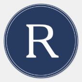 シンプルネイビー結婚ブルーモノグラム ラウンドシール (正面)