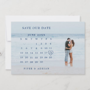 シンプルネイビー青い写真カレン結婚ダー セーブザデート