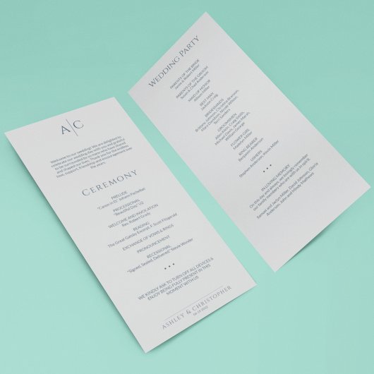 シンプルネイビー&スチール・グレイ・モノグラ結婚ム式 プログラム