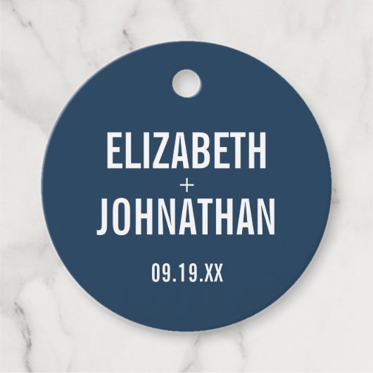 シンプルネイビー&ダスティブルータイポグラフィ結婚ズ フェイバータグ (正面)