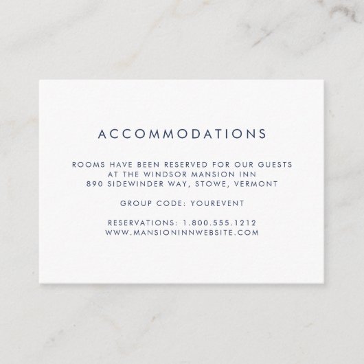 シンプルネイビー&ホワイトホテルアコモデーションカード エンクロージャーカード (正面)