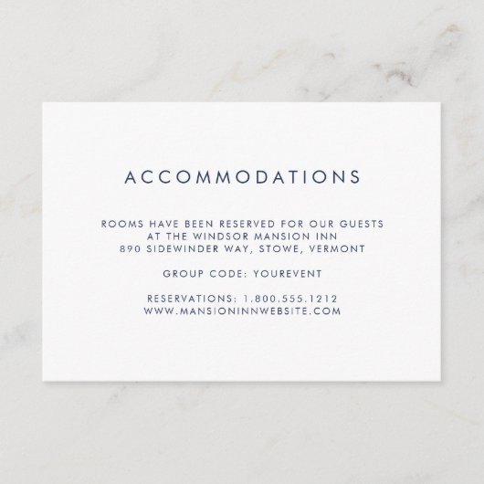 シンプルネイビー&ホワイトホテル エンクロージャーカード (正面)