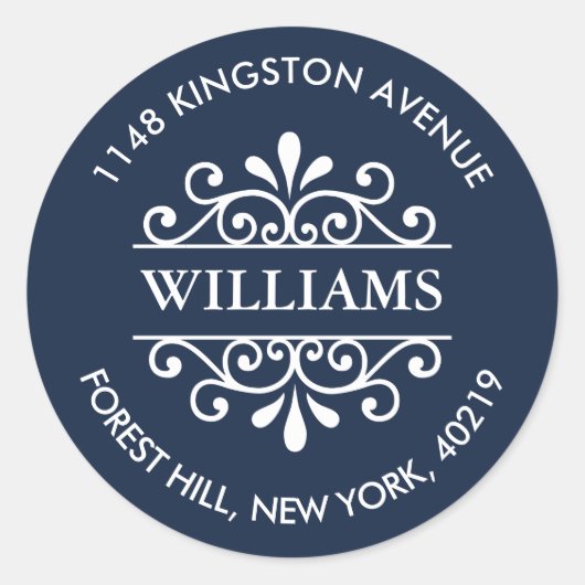シンプルネイビー&ホワイト華美差出人住所 ラウンドシール (正面)