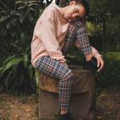 シンプルネイビ素朴ーブルーミニマル可愛いプレイド レギンス