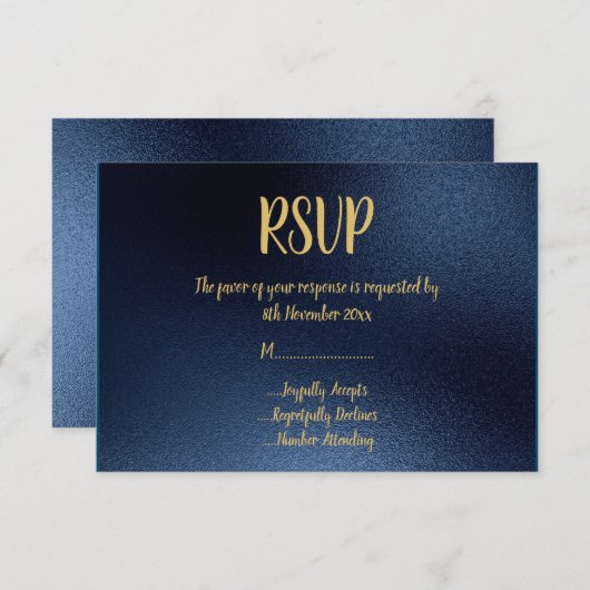 シンプルネイビ縁どー金ゴールドすべてのイベントRSVP 招待状 (正面/裏面)