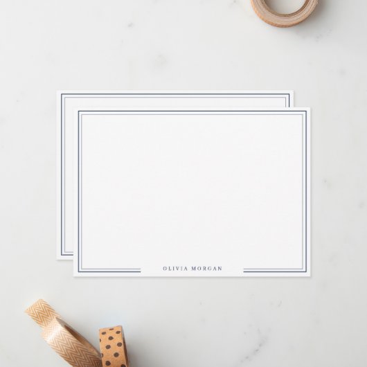 シンプルネイビ縁どー青名文房具ノートカード ノートカード (正面/裏面インサイチュ)